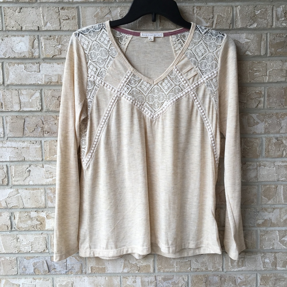Hint of Mint Ivory Crochet Long Sleeve Top Medium